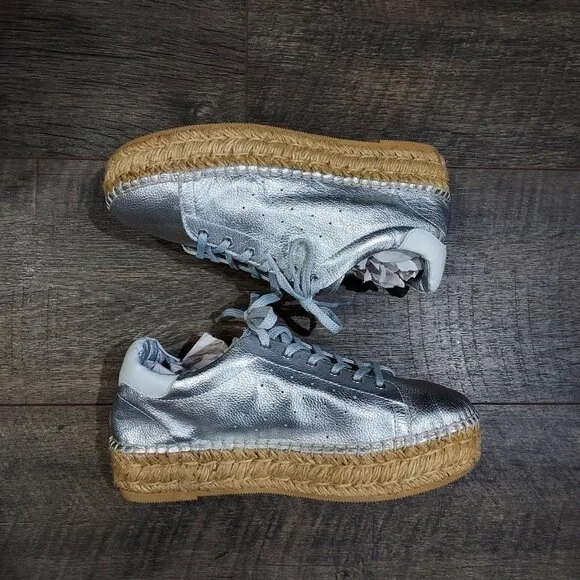 Steve Madden Silver Mars Platform Espadrill Laceup Full Leather Sneaker Shoe - Picture 12 of 12